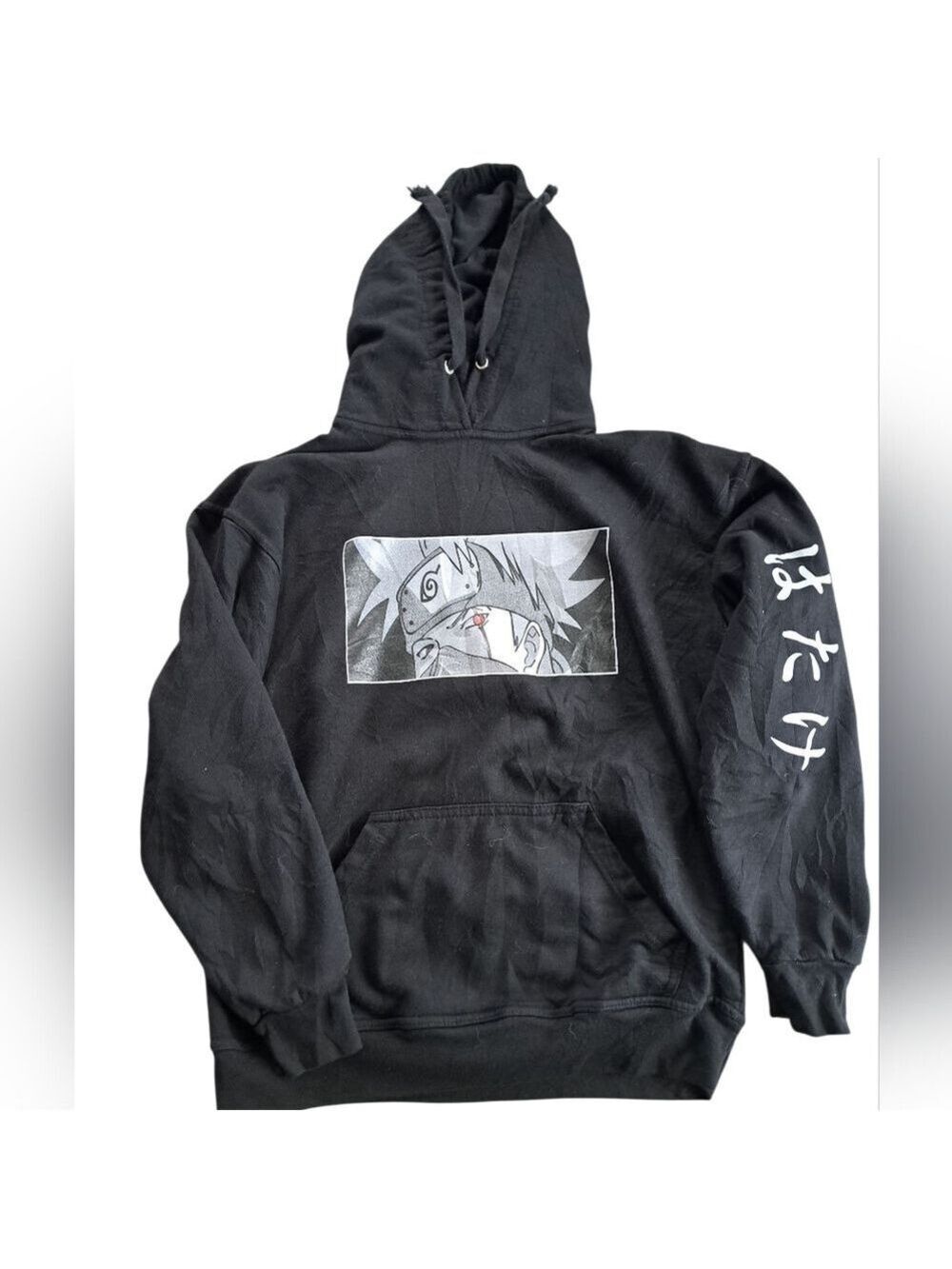JON LAUREN APPAREL black Hooded Sweater Anime Graphics Symbols Grunge Coastal LG